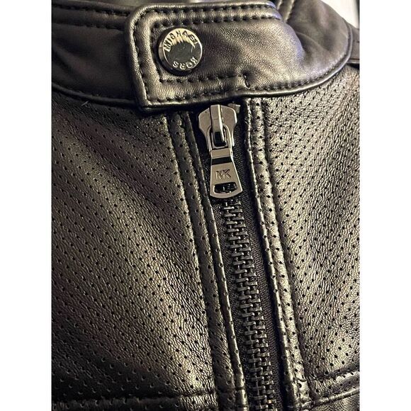 MK michael kors james dean black leather moto jacket xl mens - Picture 10 of 12